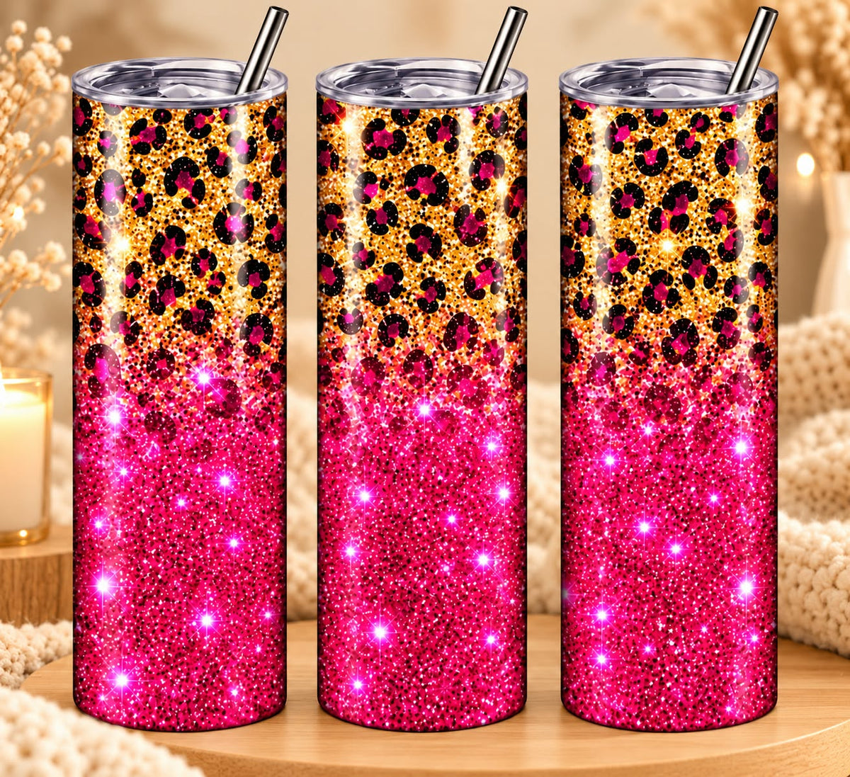Gourde Tumbler - Léopard Pailleté 600 Ml