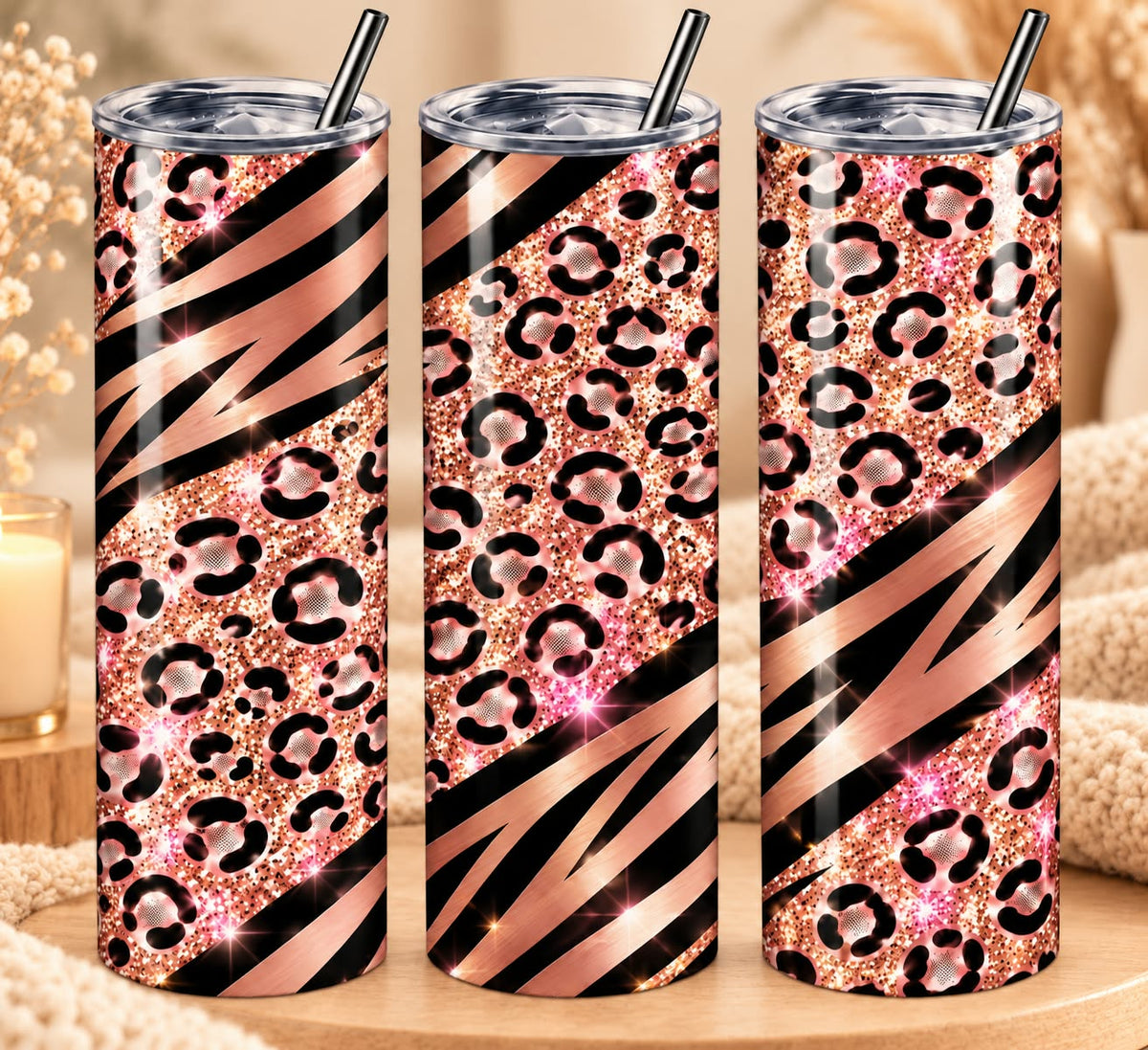 Gourde Tumbler - Léopard Rosé 600 Ml
